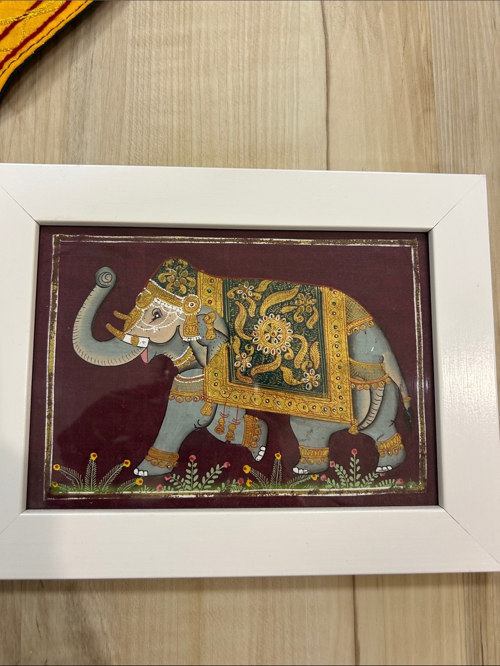 Handcrafted Yellow & Black Round Wall Hanging Tapestry & silk elephant print set image 5
